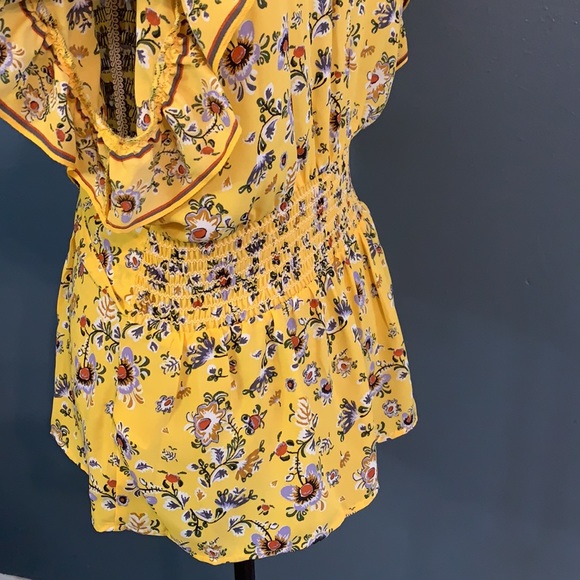 MAX STUDIO yellow floral top Sz L - Picture 5 of 10